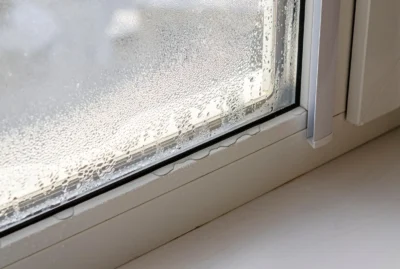 Condensation forming on window seal inside a home in Austin.