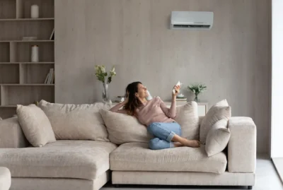 Woman relaxing on a couch enjoying her indoor air quality